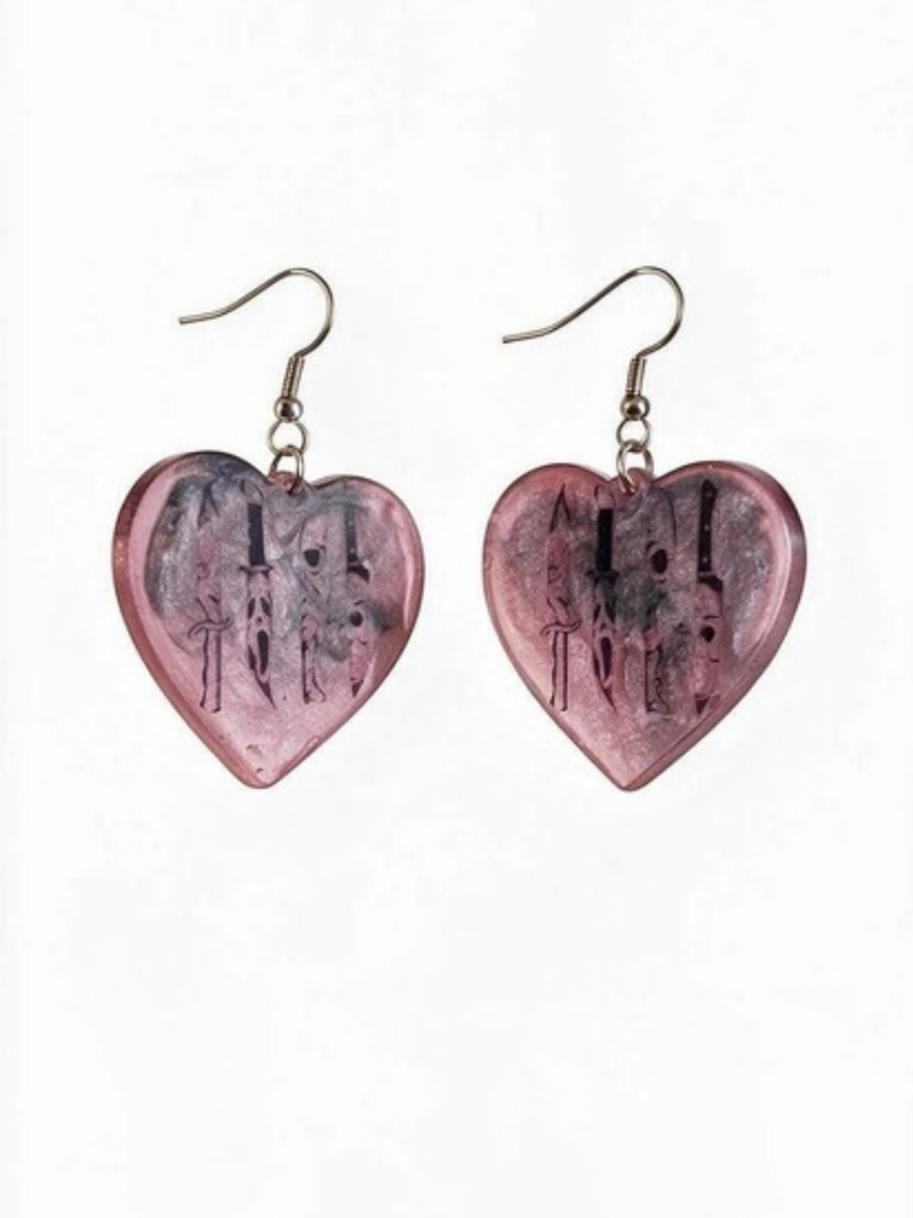 Handmade Resin Horror Knife Heart Earrings | Spooky Gothic Dangle Earrings